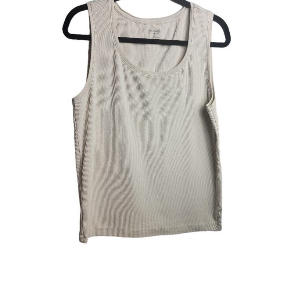 Chico's Tank Top Sz XL Beige Ribbed‎ Pattern Stretch